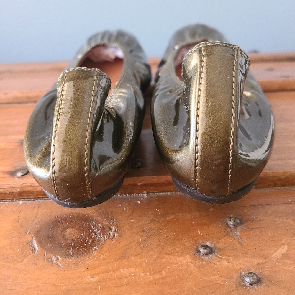 Lanvin Women Patent Leather Kaki Ballet Flat  Size 37 1/2 - Picture 10 of 14